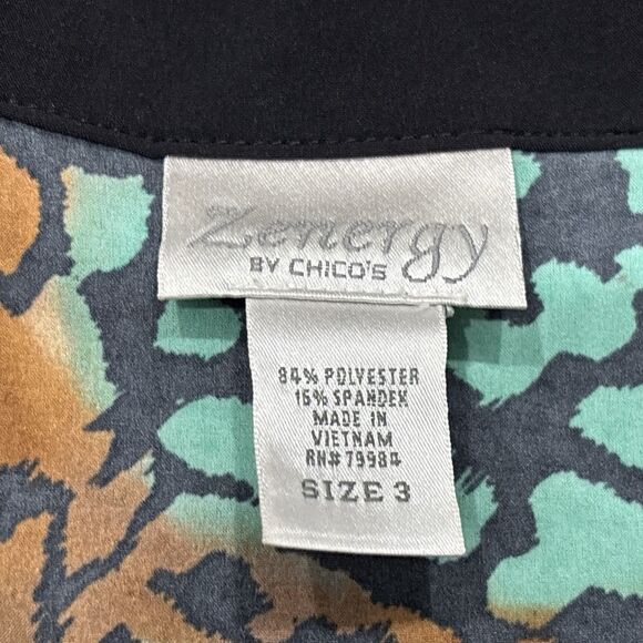 Chicos Zenergy Jacket Size 3 XL Leopard Print Zip Pockets Stretch Brown Green - Picture 2 of 9